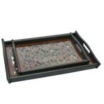 ⁦طقم صينيه تقديم 2 قطعة خشب و زجاج ارابسك⁩ - الصورة ⁦3⁩