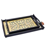 طقم صينيه تقديم 2 قطعة خشب و زجاج ارابسك-مزخرفه