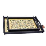 ⁦طقم صينيه تقديم 2 قطعة خشب و زجاج ارابسك-مزخرفه⁩ - الصورة ⁦2⁩