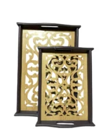 ⁦طقم صينيه تقديم 2 قطعة خشب و زجاج ارابسك-مزخرفه⁩ - الصورة ⁦5⁩