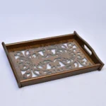 ⁦طقم صينيه تقديم 2 قطعة خشب و زجاج ارابسك⁩ - الصورة ⁦2⁩