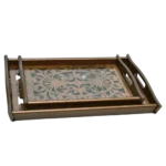 ⁦طقم صينيه تقديم 2 قطعة خشب و زجاج ارابسك⁩ - الصورة ⁦3⁩