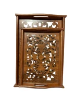 ⁦طقم صينيه تقديم 2 قطعة خشب و زجاج ارابسك⁩ - الصورة ⁦7⁩