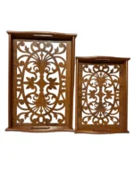 ⁦طقم صينيه تقديم 2 قطعة خشب و زجاج ارابسك⁩ - الصورة ⁦8⁩