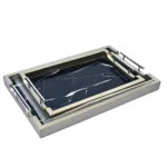 طقم صينيه تقديم 2 قطعة رخامي- اسود و رمادي