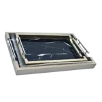 ⁦طقم صينيه تقديم 2 قطعة رخامي- اسود و رمادي⁩ - الصورة ⁦2⁩