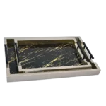 طقم صينيه تقديم 2 قطعة رخامي- اسود و ذهبي