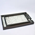 طقم صينيه تقديم 2 قطعة رخامي- ابيض و بني