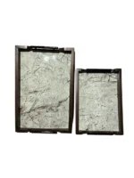 ⁦طقم صينيه تقديم 2 قطعة رخامي- ابيض و بني⁩ - الصورة ⁦3⁩