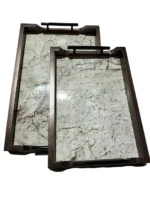 ⁦طقم صينيه تقديم 2 قطعة رخامي- ابيض و بني⁩ - الصورة ⁦4⁩