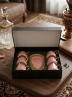 طقم قهوة بورسلين بالطبق 12 قطعة مضلع , روز